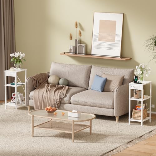 Tall Side Table with Charging Station, 30 Inch Tall End Tables Living Room