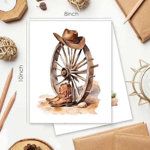 BESERH Western Nursery Wall Decor, Cowboy Nursery Wall Art Prints, Rustic Country Cowboy Hats Boots Cactus Western Posters for Boys Room Playroom, 8x10 Inches Set of 4 Unframed