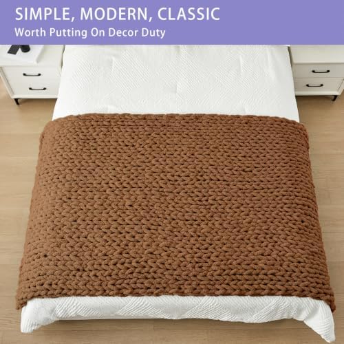 Bigacogo Chunky Knit Throw Blanket for Couch, 40x80 inches, Caramel
