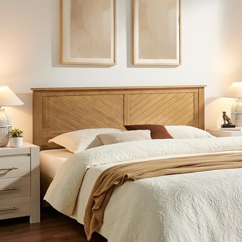 ComfIQ Serene Wood Panel Headboard with Chevron Scoring, King, Pine