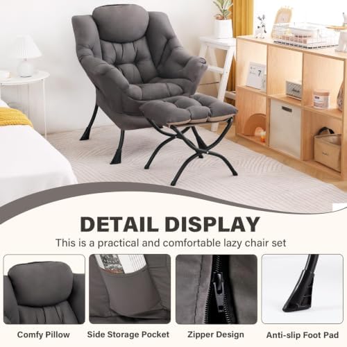 LITA Lazy Chair with Ottoman, Comfy Accent Reading Chair