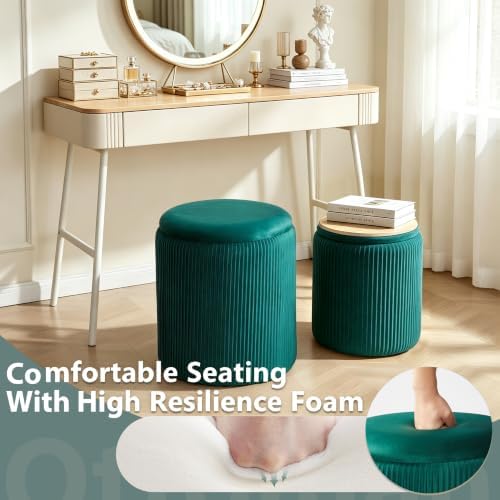 Royal Windsor Round Ottoman with Storage Set of 2, Storage Vanity Stool