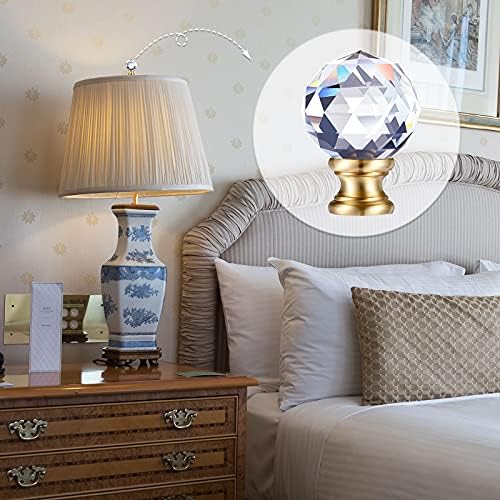 Mudder 2 Pcs Crystal Lamp Finial Diamond Knob 1-3/4 Inches,Gold Base