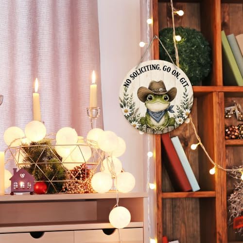 PHAMTE Funny No Soliciting Western Frog Round Wreath Sign for Home 12 Inch