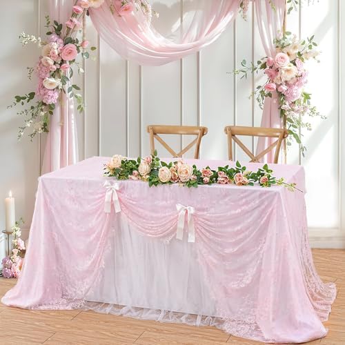 Pink Lace Table Cloth 60x120inch Tablecloth for Decorations Centerpieces
