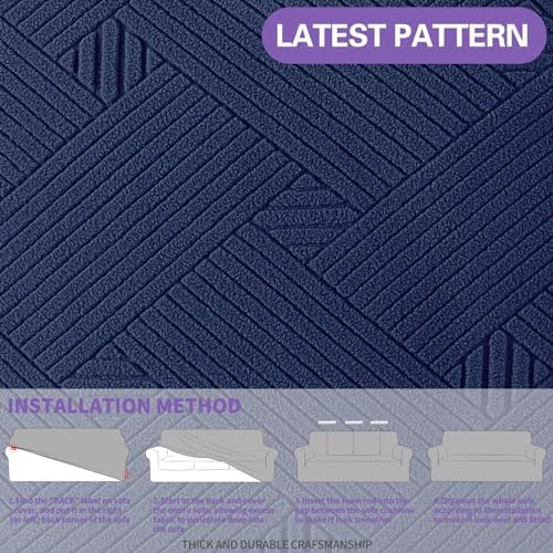 ZNSAYOTX Oversized Super Stretch Couch Cover (92"-115"), New Striped Sofa Covers Comfortable & Durable, Dog Cat Pets Friendly Extra Large Spandex Sofa Slipcovers (Navy Blue, XL Sofa)
