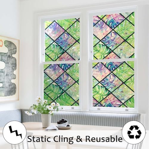 Stained Glass Window Film, 3D Leaf Static Cling 17.5" x 78.7