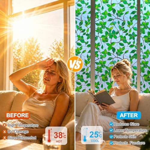 24H Privacy Heat Insulation Static Cling Decorative Glass Film24x78.7in