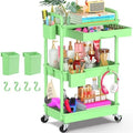 Goovilla 3 Tier Rolling Utility Cart Organizer with Removable Drawer, Green