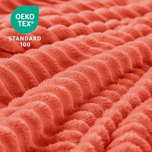 BEDELITE 3D Ribbed Coral Red Fleece Throw Blanket for Couch, 50x60 Inch