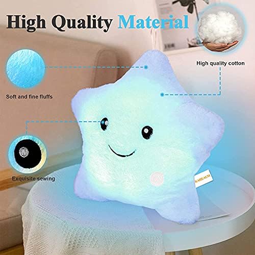 Cute Glowing Throw Pillow Inserts Star Stuffed Animals Plush Toys for Kids Children’s Day Gift Son Daughter Girls Boys,Lighted Up Decorative Blue Throw Pillows for Couch,Sofa,Bed,Room,Office