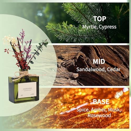 Reed Diffuser, 6.09 oz Earthy Sandalwood Scent Diffuser with Sticks & Dried Flowers, 120 Days Long Lasting diffusers for Home, Elegant Fragrance for Bathroom Bedroom Office Decor Air Fresh