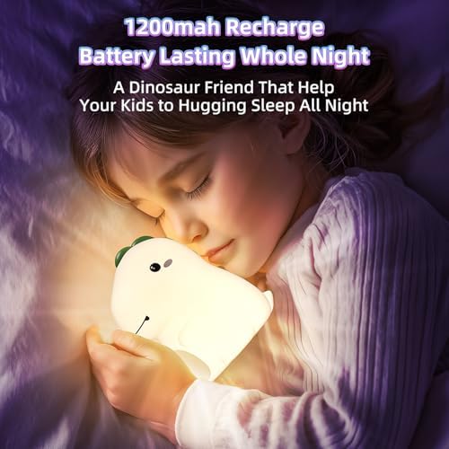 Dinosaur Night Light for Kids, 16-Color Silicone Dino Lamp Gift