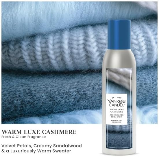 Yankee Candle Concentrated Room Spray Air Freshener, Instant Home Fragrance, Odor Eliminating Spray, Warm Luxe Cashmere (Pack of 3)