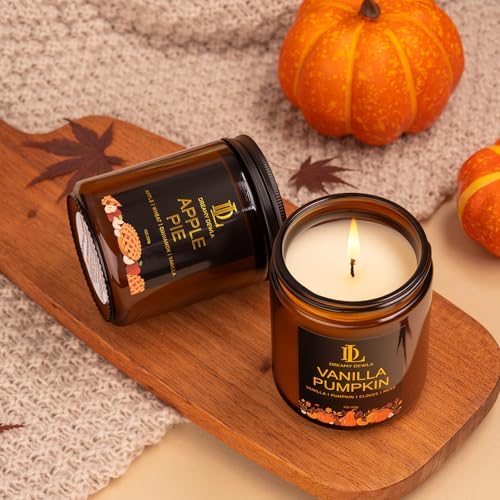 DL DREAMY DEWLA Fall Candle, Vanilla Pumpkin Scented for Home, 7oz Soy Wax