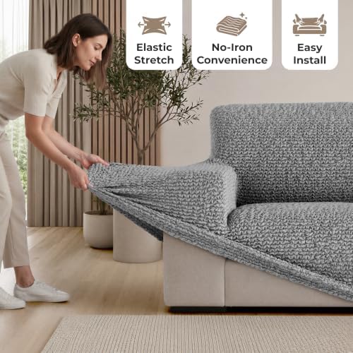 PAULATO Premium Stretch Couch Covers for Sofa - Sofa Chair Cover Washable, Dogs & Pets Friendly - Elastic Polyester Loveseat Slipcovers - Non-Slip Love Seat Couch Covers - Ash (40"-63" Wide)
