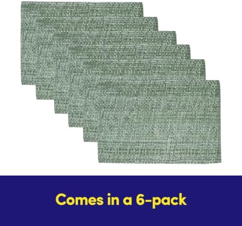 Sweet Home Collection 100% Cotton Placemats for Dining Room Rectangle Two Tone Woven Fabric 13" x 19" Soft Durable Table Mat Set, Set of 6, Light Green
