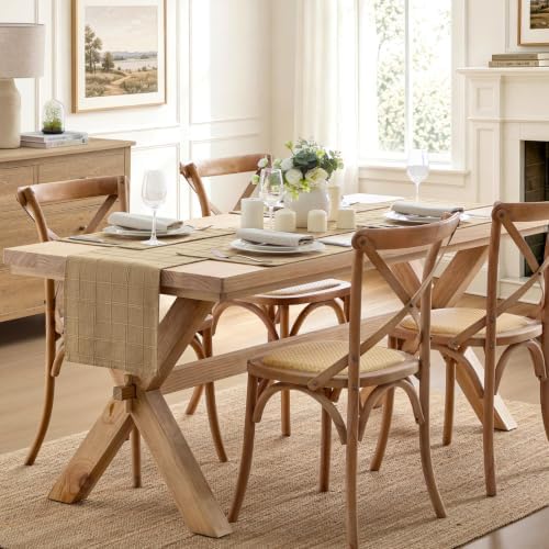 ZeeMart Linen Checked Farmhouse Table Runner, 13x72 Inches Camel