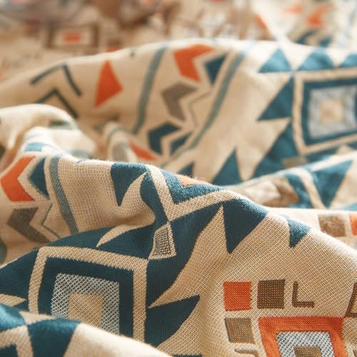 Bailix Boho Throw Blanket, 100% Cotton, Woven Geometric Pattern, 90"x98"