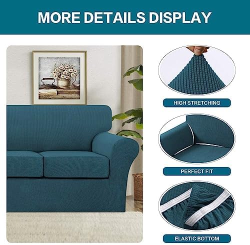 Turquoize 4 Piece Sofa Covers for 3 Cushion Couch Sofa Slipcover Soft Couch Cover for Dogs-Washable Sofa Furniture Covers with 3 Individual Large Cushion Covers Jacquard Fabric(XL Sofa,Deep Teal)