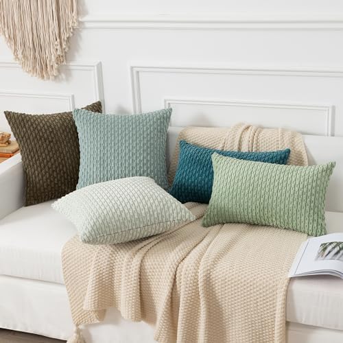Kevin Textile Soft Corduroy 12"x20" Lumbar Pillow Covers 2 Pack, Teal Blue