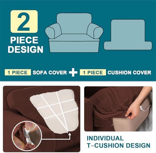 Turquoize T Cushion Chair Slipcover Armchair Slipcover for Living Room Stretch Sofa Couch Cover Soft Armchair Cover Washable Furniture Covers with Individual T Cushion Seat Covers (Chair, Burnt Brick)