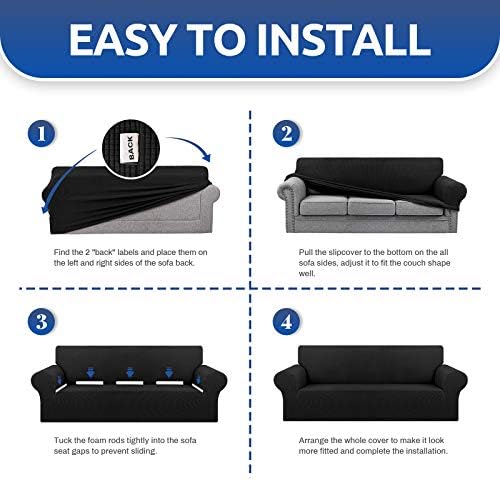 KEKUOU Stretch Oversized Couch Covers for Sofa Slipcover,Black