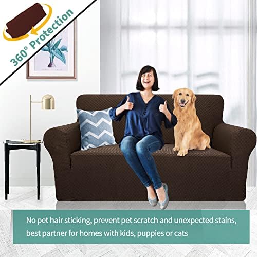 YEMYHOM Couch Cover Latest Jacquard Design High Stretch Sofa Covers for 2 Cushion Couch, Pet Dog Cat Proof Loveseat Slipcover Non Slip Magic Elastic Furniture Protector (Loveseat, Dark Coffee)
