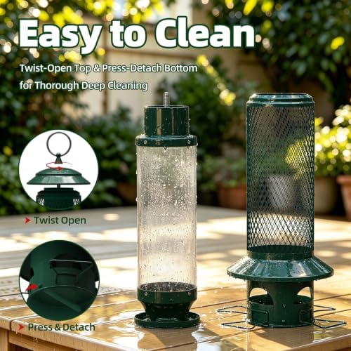 Squirrel Proof Bird Feeder for Outdoors, Hanging Metal Ring, Removable Base