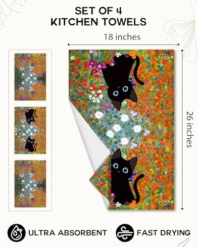 Miss Adola Cute Kitchen Towels Set of 4, 18 x 26 Inch, Cat Flower