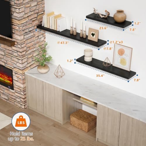 Long Black Floating Shelves for Wall, 48 inch Wall Shelf for Living Room