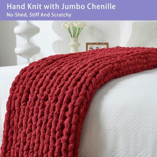 Bigacogo Chunky Knit Throw Blanket for Couch, 40x40 inches, Red