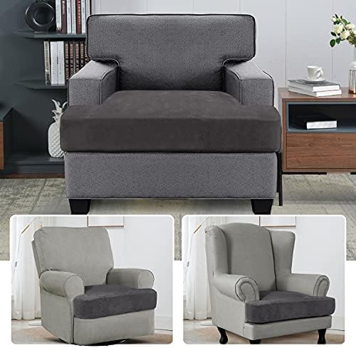 H.VERSAILTEX Stretch Velvet T Cushion Chair Covers for Living Room Armchair Sofa Cover Couch Cover Slipcover T Cushion Seat Cover Stay with Elastic Bands(Armchair,Grey)