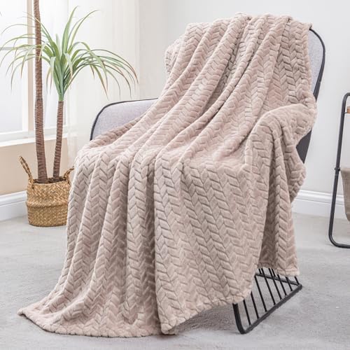 Exclusivo Mezcla Fleece Throw Blanket for Couch Sofa, 50”x70”, Camel