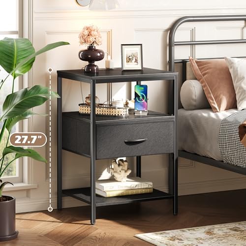 SUPERJARE Nightstand with Charging Station, USB-C Port, Bedside Table