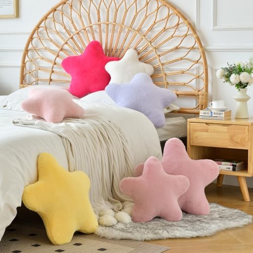 Star Pillow, Decorative Throw Pillows for Bed Couch, 19.6" Star Shaped Pillow Plush Floor Cushions Room Decor Pillow with Soft Faux Rabbit Fur for Sofa Bedroom Living Room