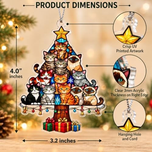 Funny Cat Christmas Ornaments 2026, Cat Lover Gifts for Women, Men, Pet Lover, Colorful Cats Ornament for Christmas Tree, Unique for Pet Owners