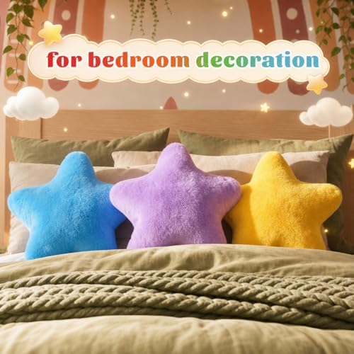 Soaoo 5 Pcs Star Fluffy Pillow Star Shape Pillow, Bright Mix