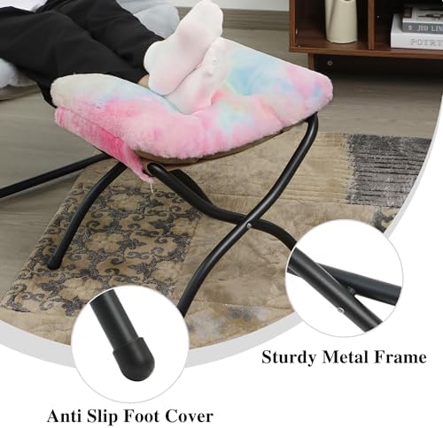 15"(H) Folding Ottoman, Foldable Footrest Stool, Portable Small Foot Stool for Couch, Collapsible Foot Rest Ottoman for Sofa, Accent Padded Ottomans for Living Room, Bedroom, Rainbow