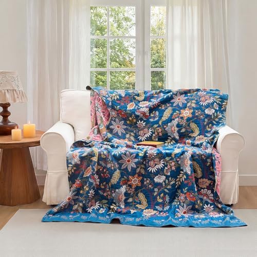 Boho Throw Blanket - 60"x80" Soft Cotton Lightweight Blanket for Bed