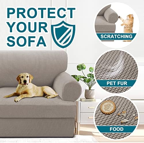 Turquoize T Cushion Chair Slipcover Armchair Slipcover for Living Room Stretch Sofa Couch Cover Soft Armchair Cover Washable Furniture Covers with Individual T Cushion Seat Covers (Chair, Taupe)