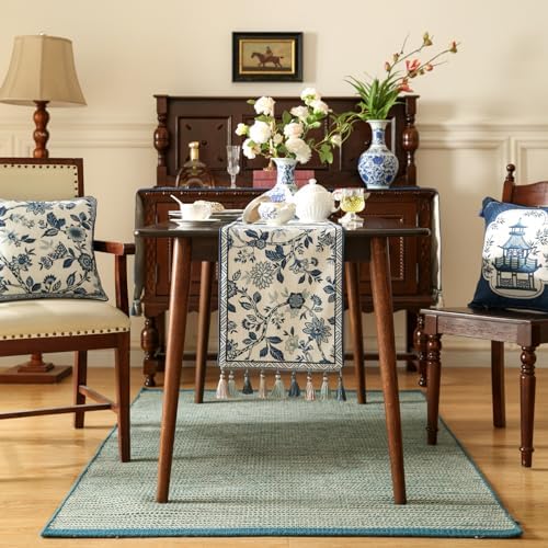 bilin gaier Designer Vintage Chinoiserie Extra Long Table Runner,118"x12"