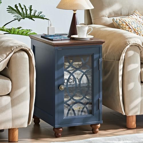 Joaxswe Narrow Side Table with Charger, Glass Door Storage