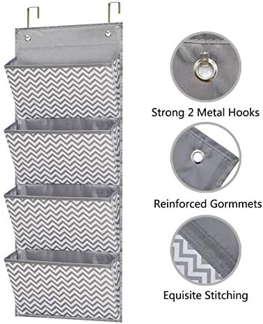 Wall Mount/Over Door File Hanging Storage Organizer - 4 Large Document Organizer Holder for School, Classroom, Home or Office Use, Wave Pattern