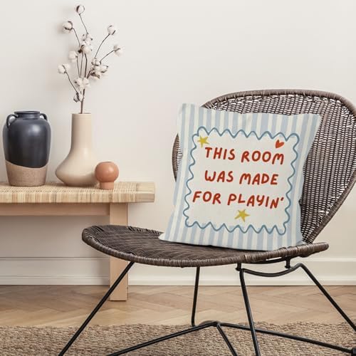 Kids Playroom Throw Pillow Cover 18x18, This Room was Made for Playin' Decorative Pillow Covers for Kids Toddler Boy Girl Nursery Room Bedroom Playroom, Nursery Accent Pillows Cover Pillowcases