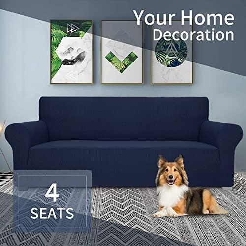 JIVINER High Stretch Couch Covers for 3 Cushion Couch 1-Piece Extra Large Sofa Covers with Elastic Bottom Anti Slip Elastic Sofa Slipcover Furniture Protector for Pets (Navy Blue, XL Sofa)