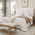 SHA CERLIN Full Size Velvet Bed Frame with Adjustable Headboard, White