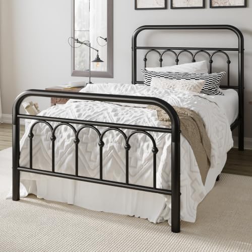Allewie Twin Size Metal Platform Bed Frame with Headboard, Black