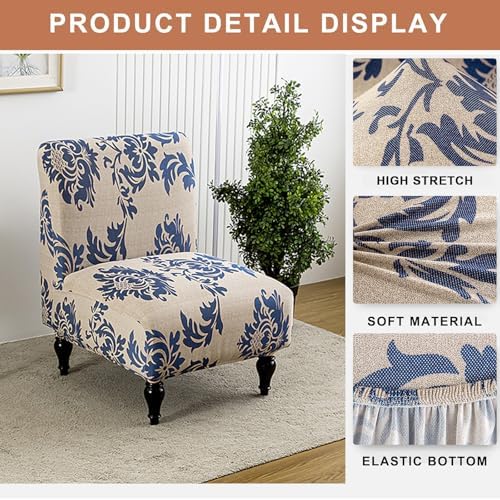 Eco-Ancheng Armless Chair Slipcover Removable Armless Accent Chairs Covers Washable Armless Slipper Chair Slipcover Printed Armless Chair Furniture Protector Covers for Living Dining Room Hotel