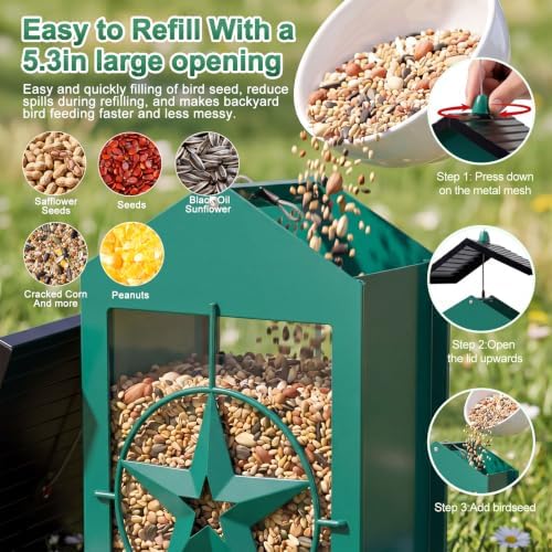 Squirrel Proof Bird Feeder for Outdoor, 5 LB Metal, Weight-Activated